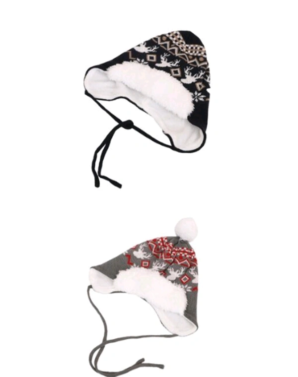 DOPAMINE WINTER Woolen Russian Grey & Blue Color Cap Combo For Babies / Kids (Pack of 2) - 0-12 Months, Woolen, Pack of 2